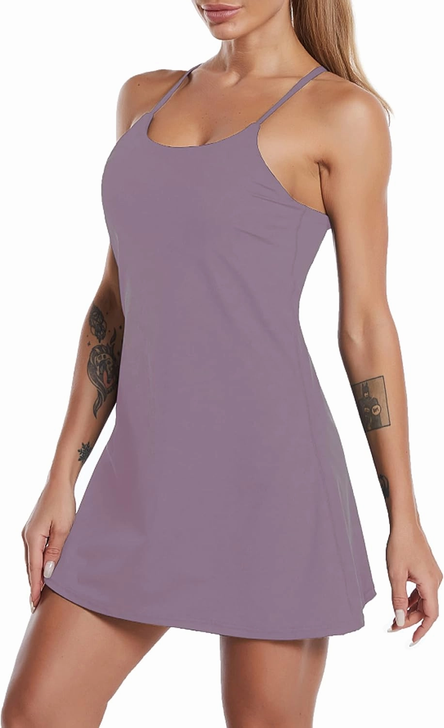 Women's Sleeveless Exercise Tennis Dress with Built-in Bra & Shorts Golf Workout Athletic Dresses Pockets
