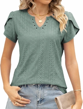 Women's Summer Tee Spring Fashion Short Sleeve Roll Up Loose Fit Shirts Casual T Shirts V Neck Tshirts Tunic Tops