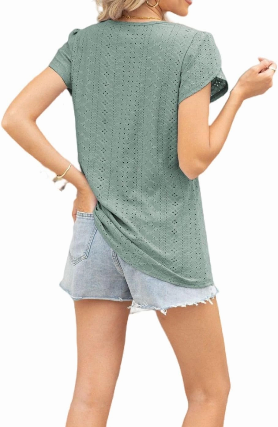 Women's Summer Tee Spring Fashion Short Sleeve Roll Up Loose Fit Shirts Casual T Shirts V Neck Tshirts Tunic Tops