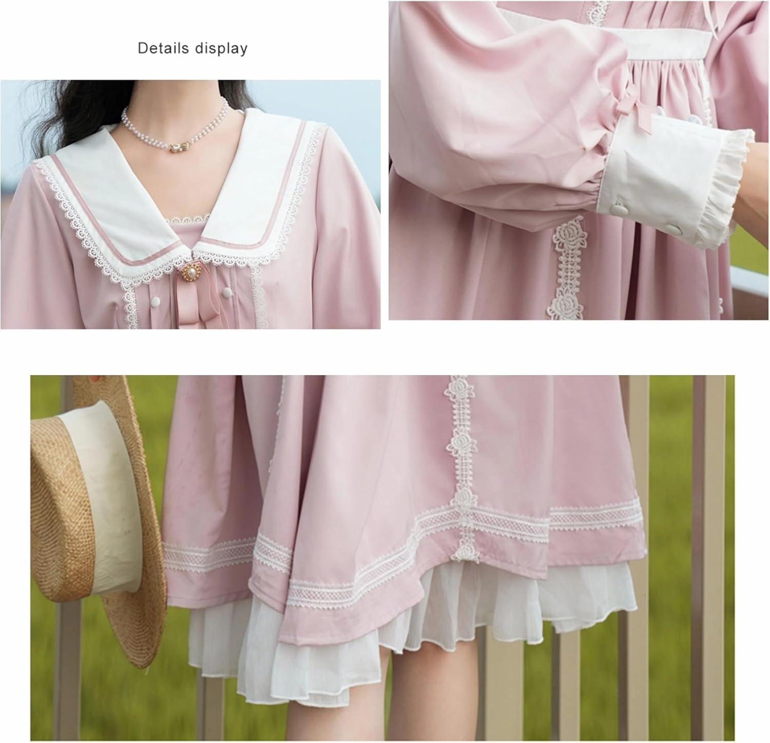 Women Sweet Lolita Cute Dress Teens Fall Outfits Kawaii Lace Long Sleeve Party Casual Elegant Princess Flowy Dresses