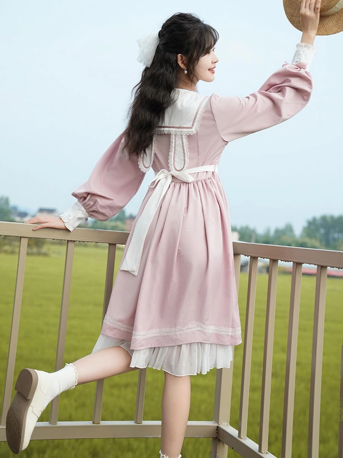 Women Sweet Lolita Cute Dress Teens Fall Outfits Kawaii Lace Long Sleeve Party Casual Elegant Princess Flowy Dresses