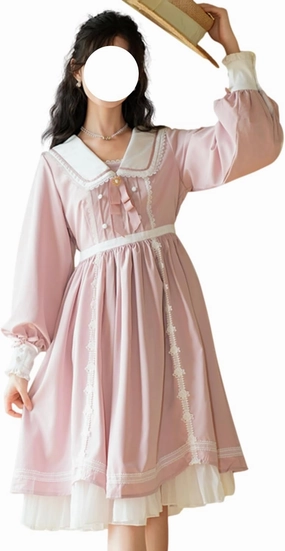 Women Sweet Lolita Cute Dress Teens Fall Outfits Kawaii Lace Long Sleeve Party Casual Elegant Princess Flowy Dresses