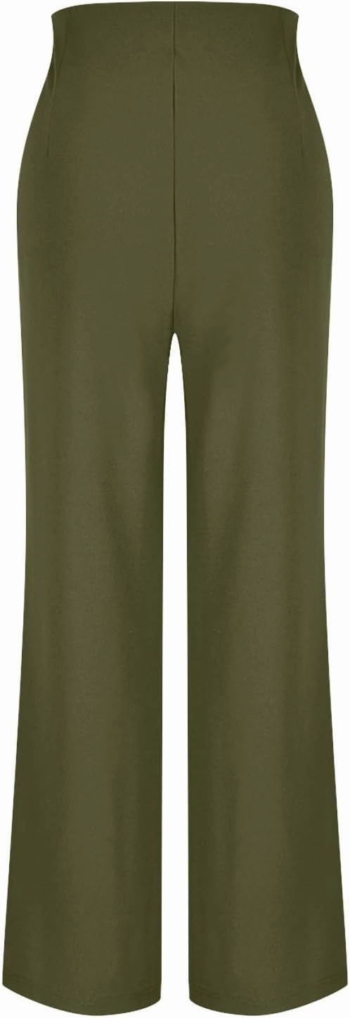 Women Tummy Control Button Pant High Waisted Wide Leg Pants Stretch Work Office Business Casual Trousers Pockets