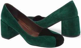 Women Vintage Chunky Block Heel Suede Pumps Round Closed Toe Slip On Dress Sandals Two-Toned Cap Toe Mid Thick Heels Office Work Shoes Ladies Classic Formal Wedding Party Comfort 4-11 M US