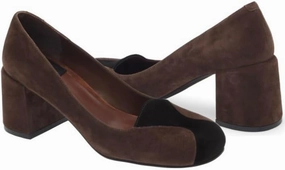 Women Vintage Chunky Block Heel Suede Pumps Round Closed Toe Slip On Dress Sandals Two-Toned Cap Toe Mid Thick Heels Office Work Shoes Ladies Classic Formal Wedding Party Comfort 4-11 M US