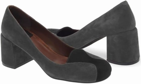 Women Vintage Chunky Block Heel Suede Pumps Round Closed Toe Slip On Dress Sandals Two-Toned Cap Toe Mid Thick Heels Office Work Shoes Ladies Classic Formal Wedding Party Comfort 4-11 M US