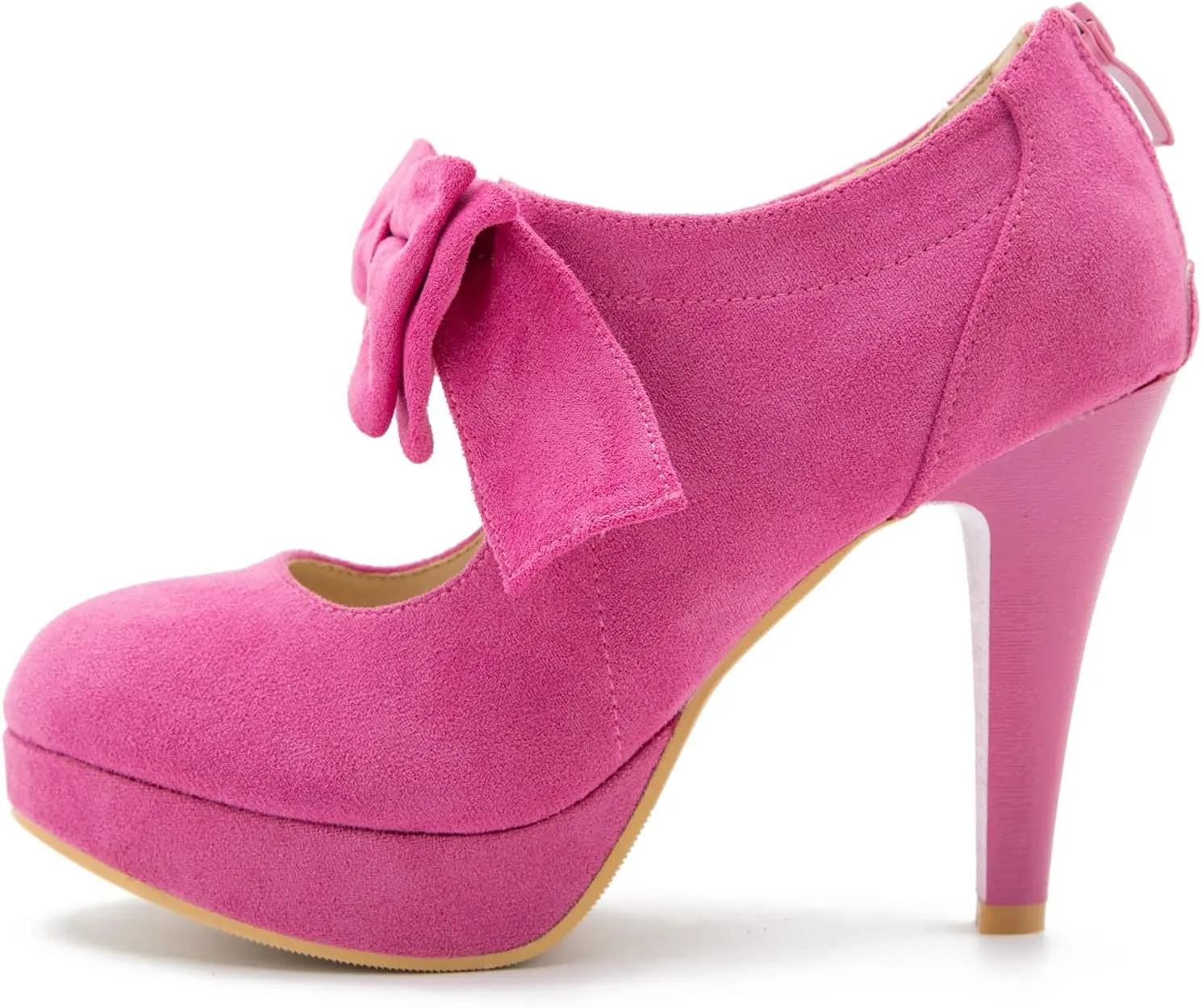 Women's Bow Heels Mary Jane High Heel Closed Toe Platform Vintage Dress Pumps