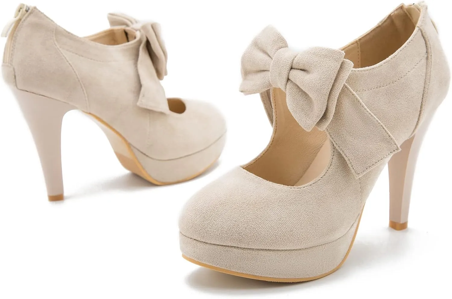 Women's Bow Heels Mary Jane High Heel Closed Toe Platform Vintage Dress Pumps