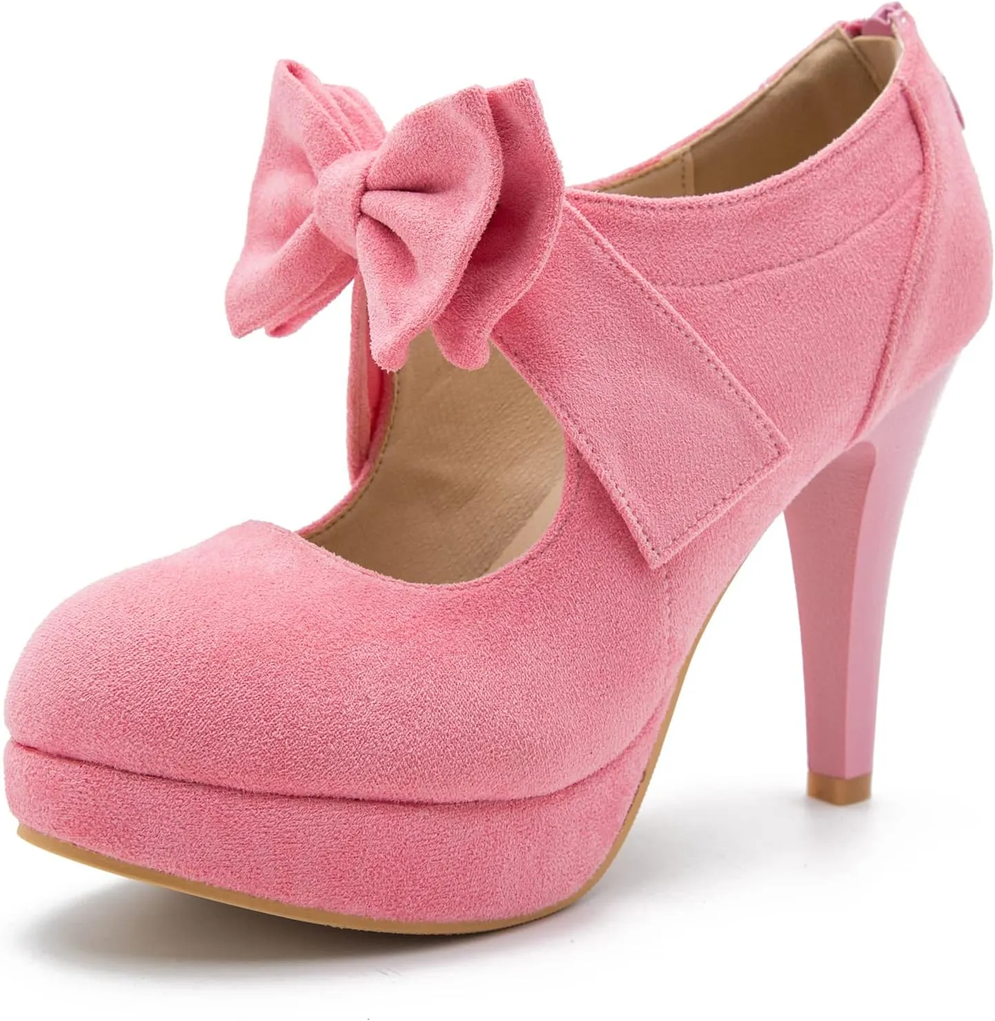Women's Bow Heels Mary Jane High Heel Closed Toe Platform Vintage Dress Pumps