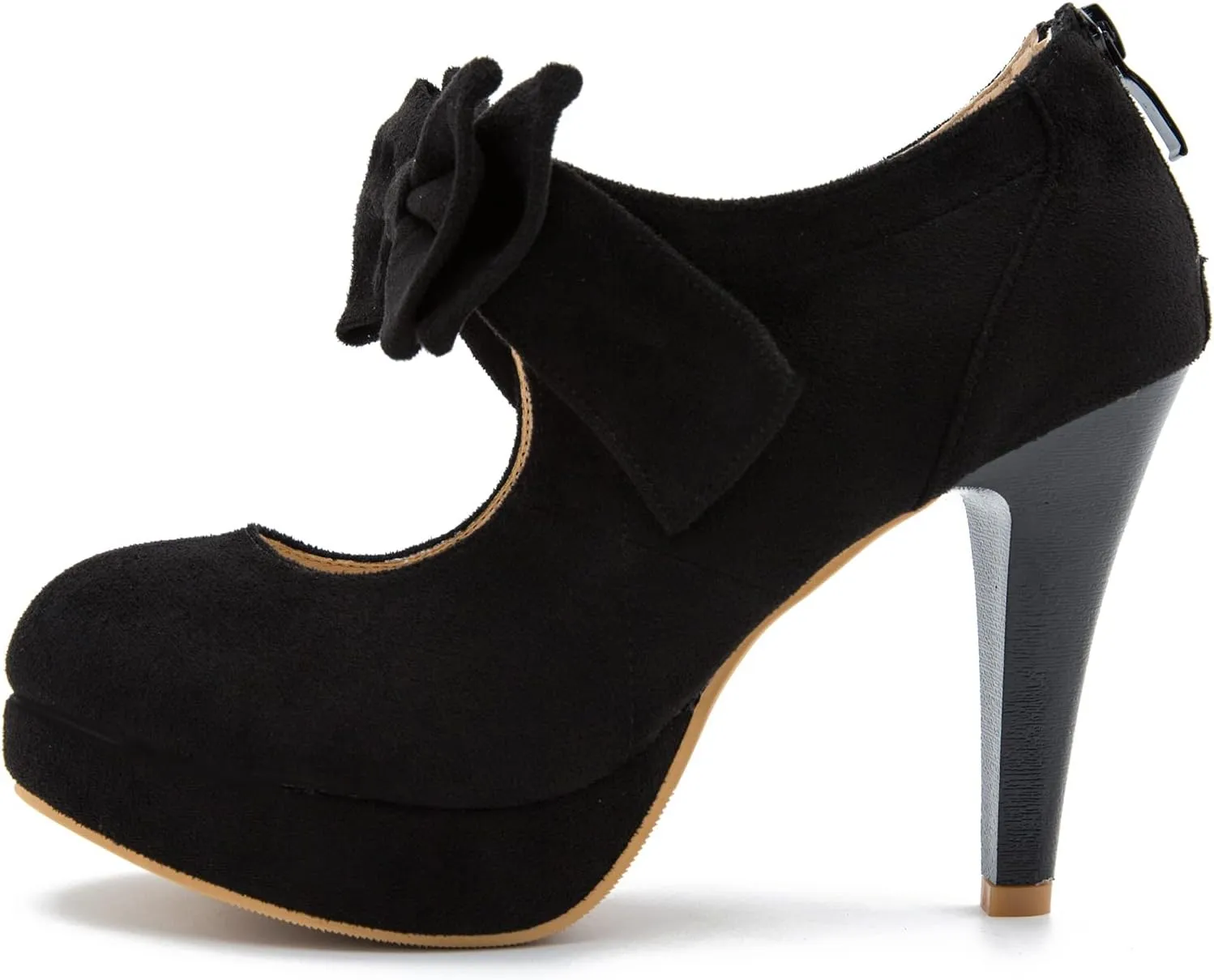 Women's Bow Heels Mary Jane High Heel Closed Toe Platform Vintage Dress Pumps
