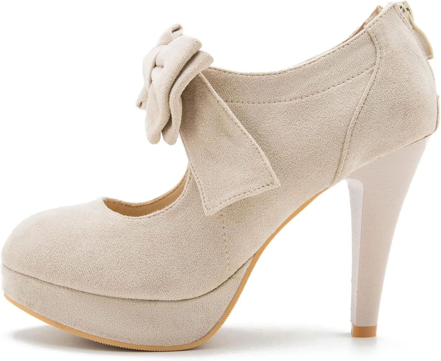 Women's Bow Heels Mary Jane High Heel Closed Toe Platform Vintage Dress Pumps