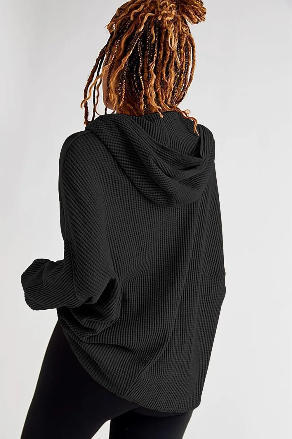 Womens Fashion Zip Up Hoodies Oversized Waffle Knit Jacket Shirts Long Sleeve Solid Shacket Blouse with Pockets