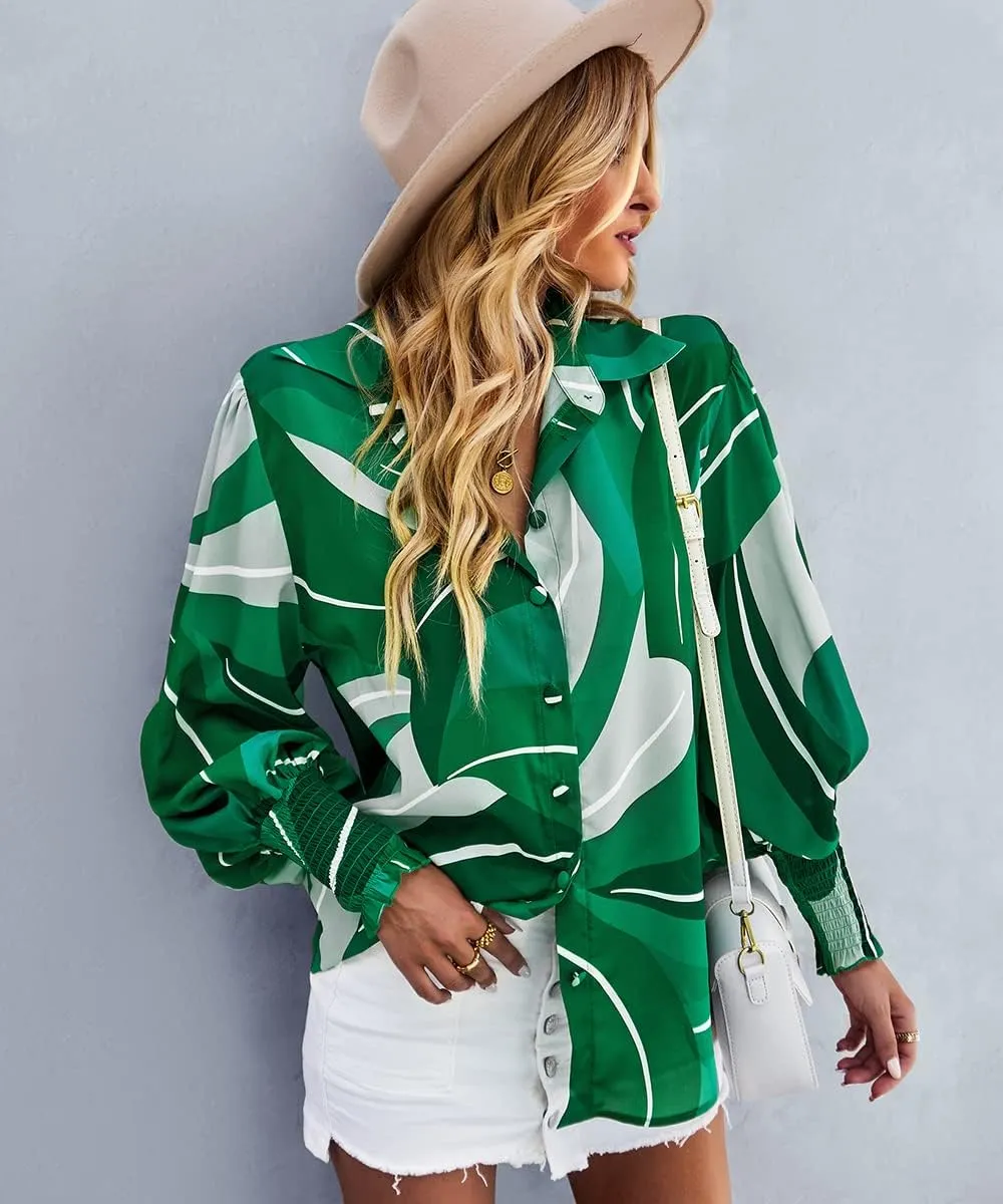 Women's Floral Print Blouse Long Sleeve Button Down Shirts Casual Dressy Blouse Shirts Tops