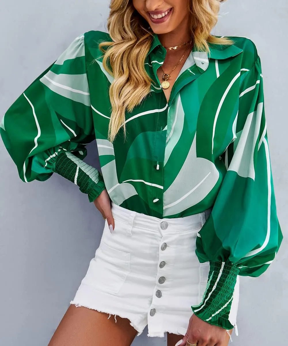 Women's Floral Print Blouse Long Sleeve Button Down Shirts Casual Dressy Blouse Shirts Tops