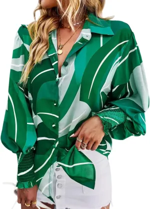 Women's Floral Print Blouse Long Sleeve Button Down Shirts Casual Dressy Blouse Shirts Tops