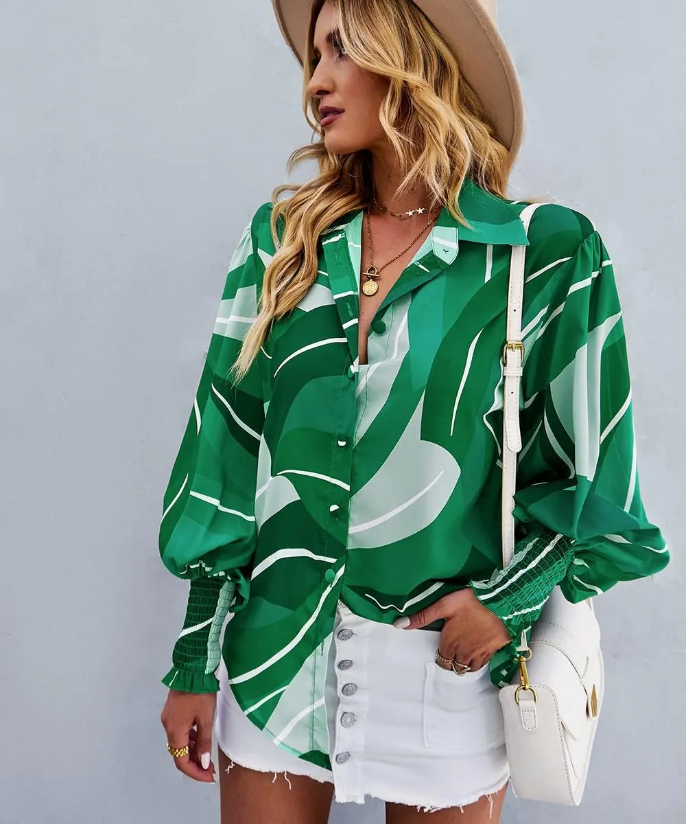 Women's Floral Print Blouse Long Sleeve Button Down Shirts Casual Dressy Blouse Shirts Tops