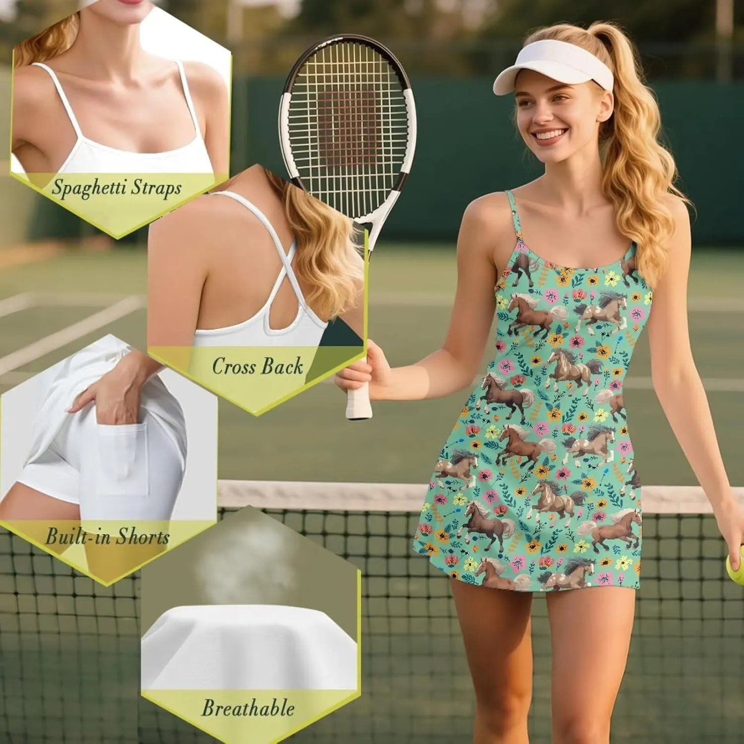 Womens Golf Dress with Tummy Control Athletic Dress with Shorts 2 Piece Golf Outfits