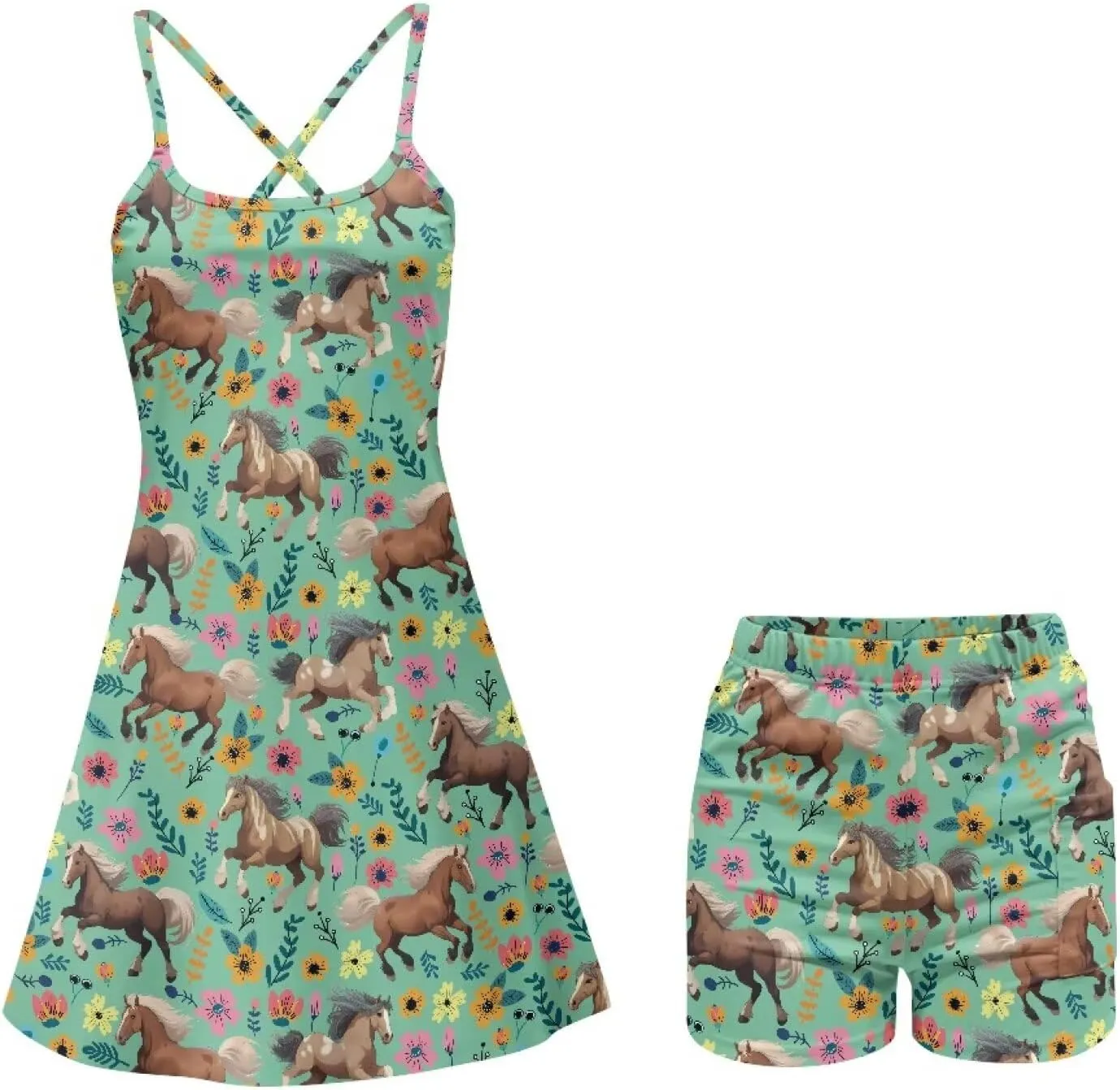 Womens Golf Dress with Tummy Control Athletic Dress with Shorts 2 Piece Golf Outfits