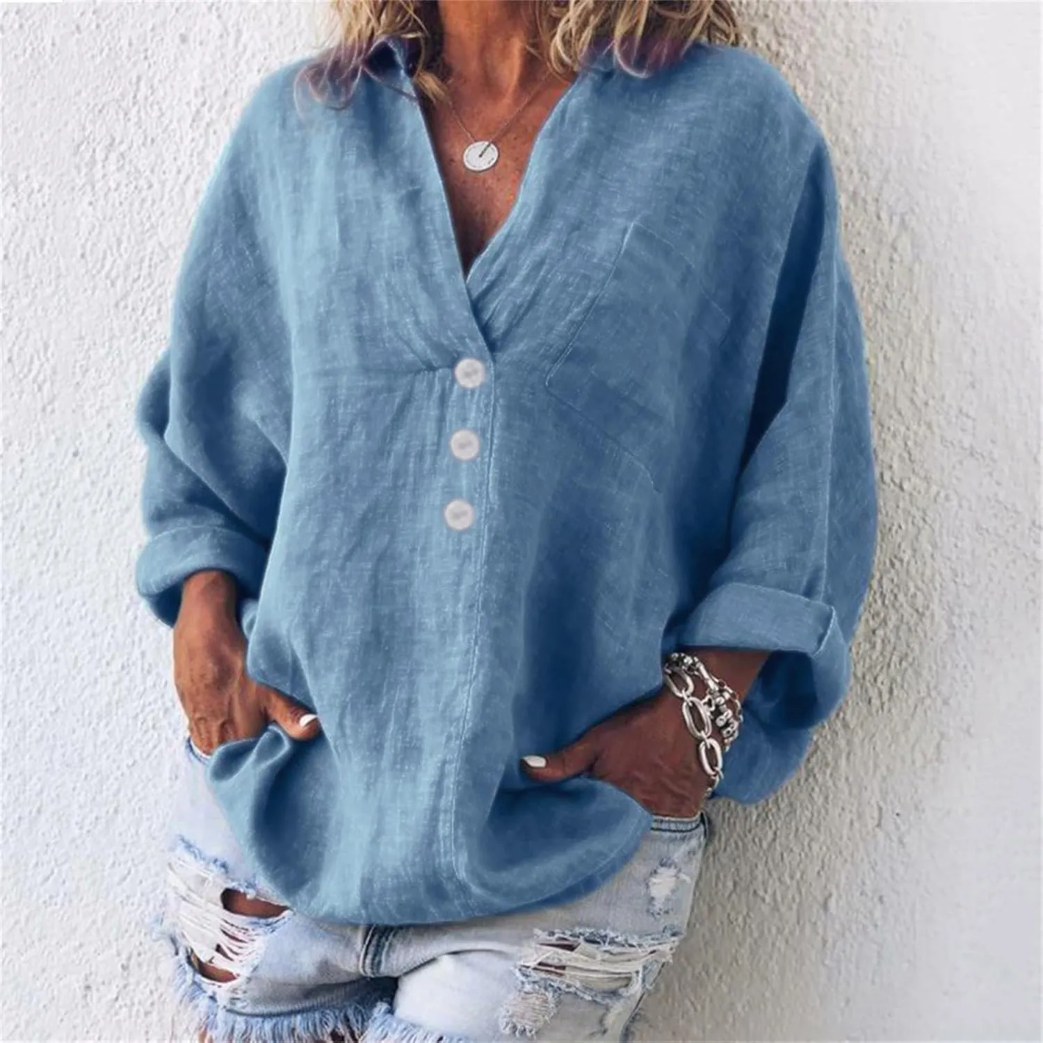 Womens Long Sleeve Button Down Women's Floral Butterfly Print Natural Autumn Casual Long Sleeve Loose Fit Collared