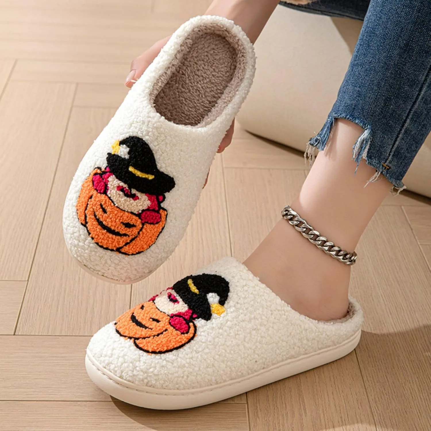 Women's Men's Retro Leopard Print Smiley Slippers Lightning Bolt Memory Foam Soft Plush Warm Non-Slip Home Shoes