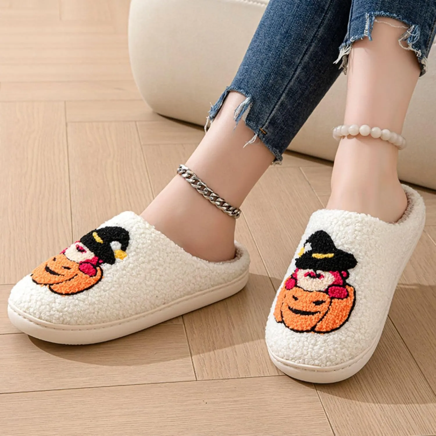 Women's Men's Retro Leopard Print Smiley Slippers Lightning Bolt Memory Foam Soft Plush Warm Non-Slip Home Shoes