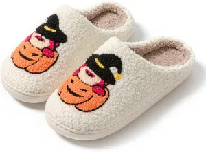 Women's Men's Retro Leopard Print Smiley Slippers Lightning Bolt Memory Foam Soft Plush Warm Non-Slip Home Shoes