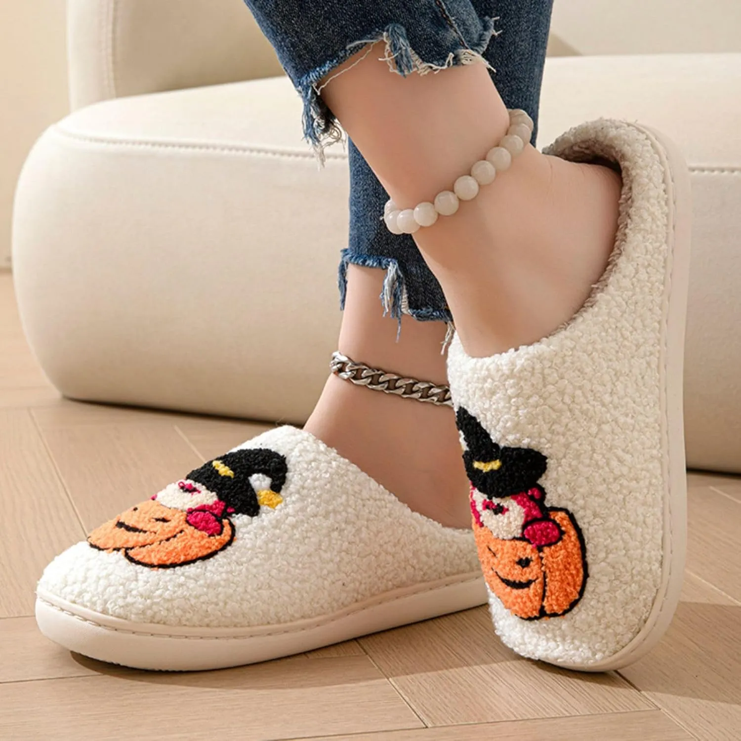 Women's Men's Retro Leopard Print Smiley Slippers Lightning Bolt Memory Foam Soft Plush Warm Non-Slip Home Shoes
