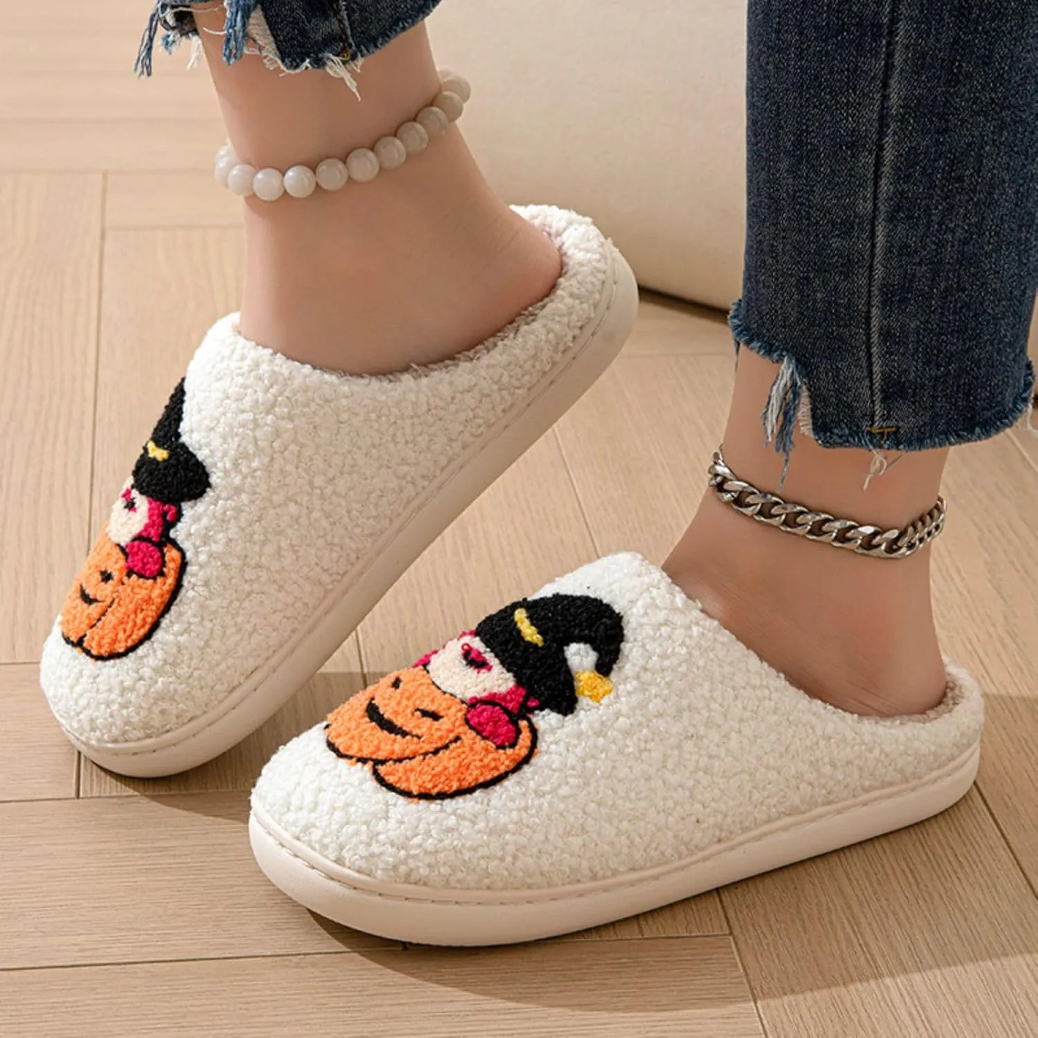 Women's Men's Retro Leopard Print Smiley Slippers Lightning Bolt Memory Foam Soft Plush Warm Non-Slip Home Shoes