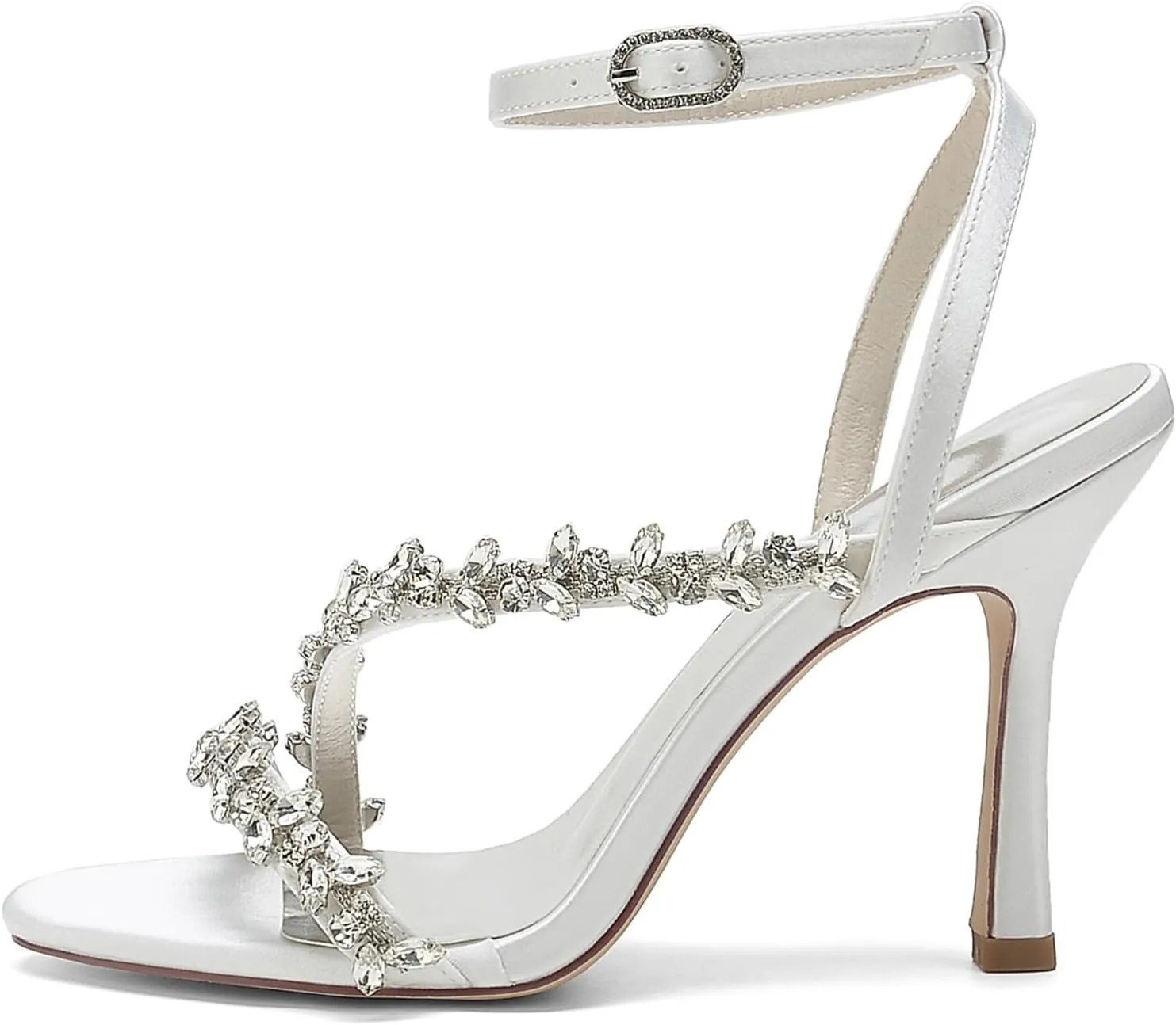 Women's Peep Toe Wedding Sandals High Heels Crystal Satin Ankle Strap Formal Evening Prom Party Dress Shoes Pumps