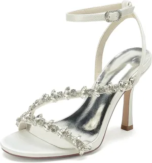Women's Peep Toe Wedding Sandals High Heels Crystal Satin Ankle Strap Formal Evening Prom Party Dress Shoes Pumps
