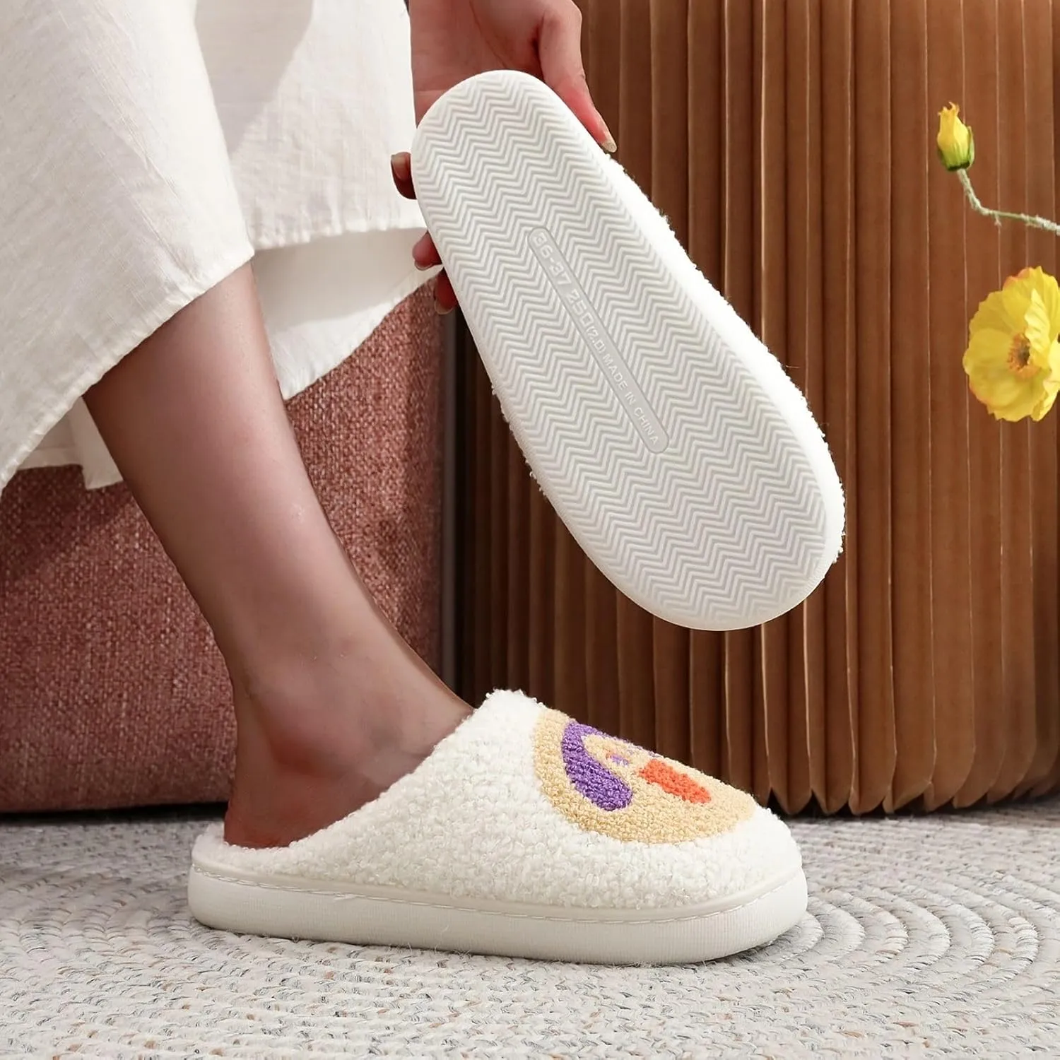 Women's Plush Heart Love Slippers - Blue Eyes Mushroom Cat Ears Retro Memory Foam Soft Plush Home Shoes