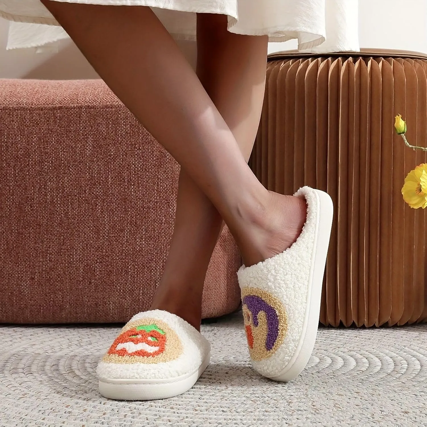 Women's Plush Heart Love Slippers - Blue Eyes Mushroom Cat Ears Retro Memory Foam Soft Plush Home Shoes