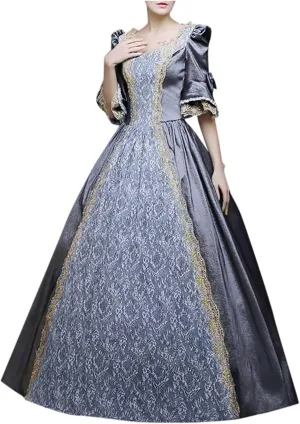 Womens Square Neck Lolita Dress Sweet Swing Princess Dress Lace Ruffle Maxi Dress Court Cosplay Victorian Ball Gowns