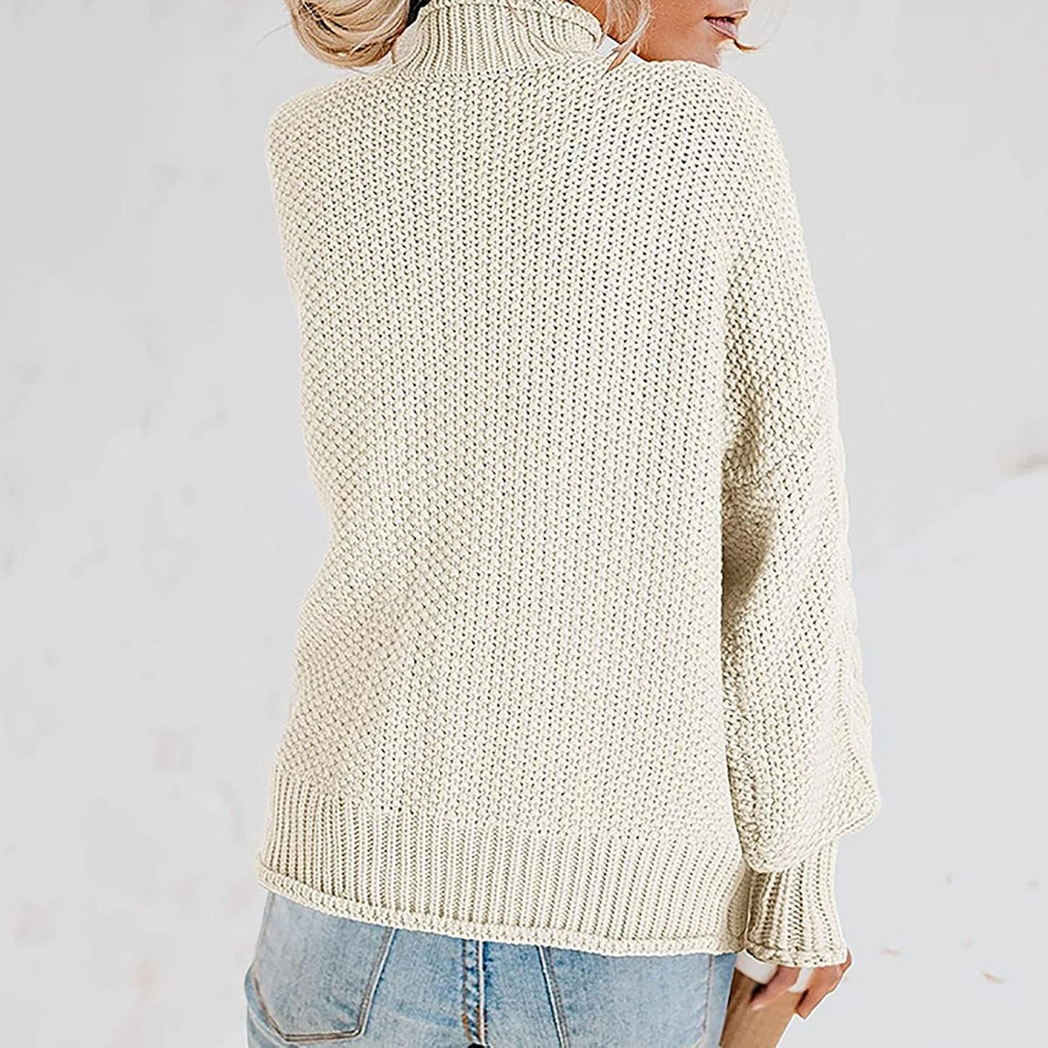 Womens Fall Clothes Fisherman Cable Knit Sweater Mock Neck Lantern Sleeve Knit Top Comfy Clothes for Flying