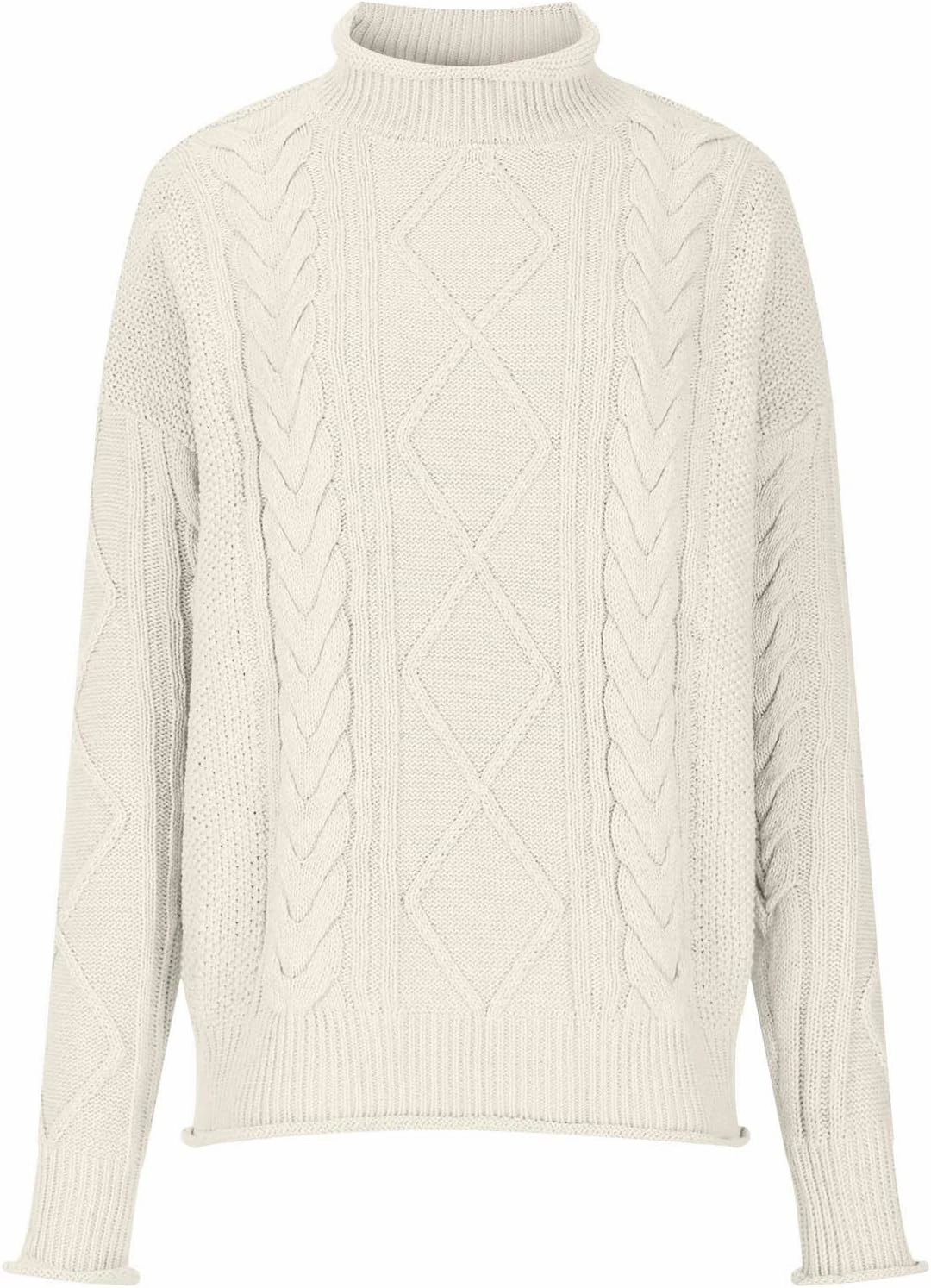 Womens Fall Clothes Fisherman Cable Knit Sweater Mock Neck Lantern Sleeve Knit Top Comfy Clothes for Flying