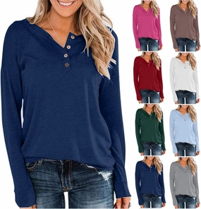 Womens Long Sleeve Tops Dressy Casual Fall Solid Button Down Shirt Loose Fit Work Pullover Blouse Ladies Clothes 2024