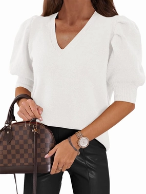 Womens Puff Short Sleeve Sweater Tops 2025 Spring Summer Trendy Casual T Shirts Blouses