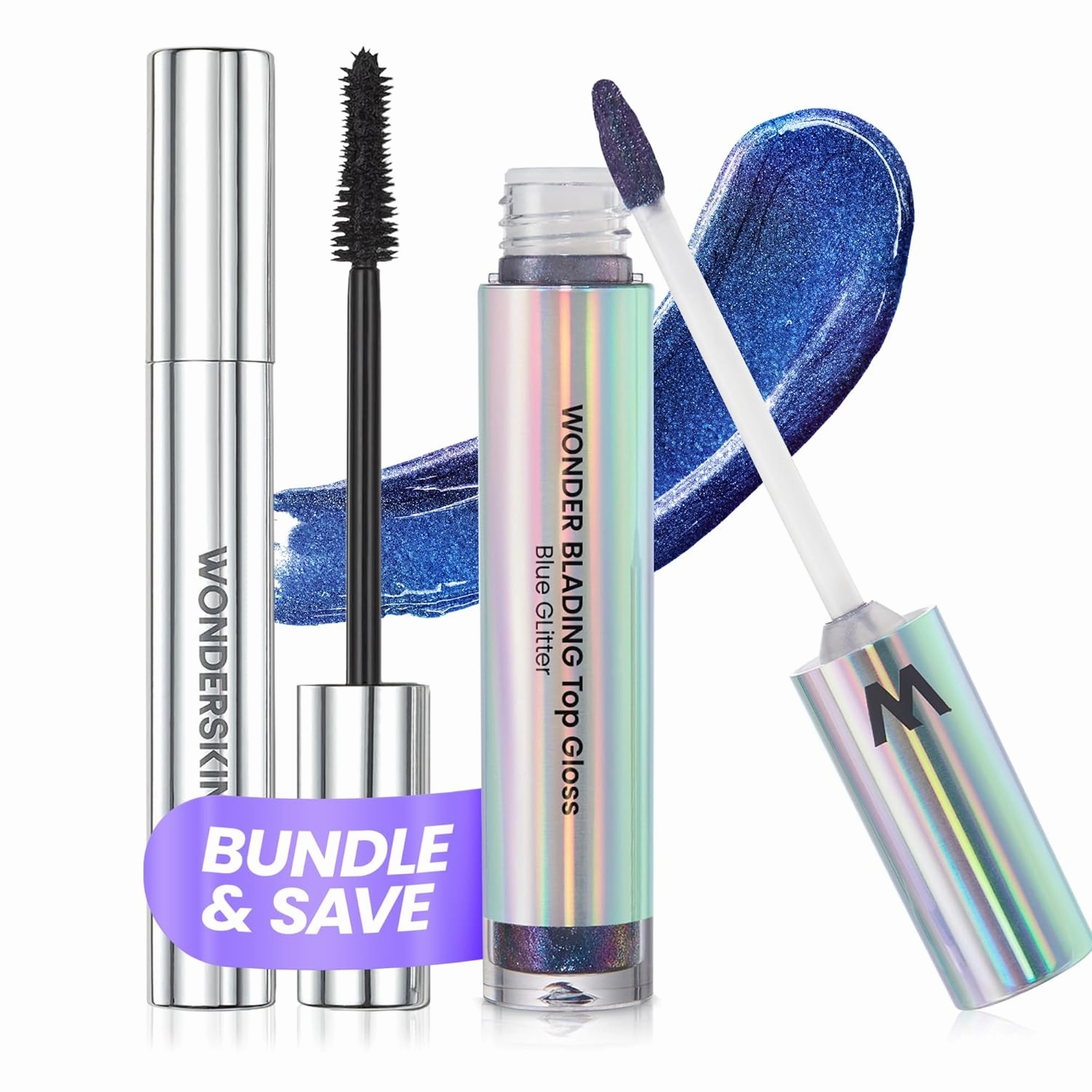 Wonderskin Top Gloss Blue Glitter and Power'full Mascara Set