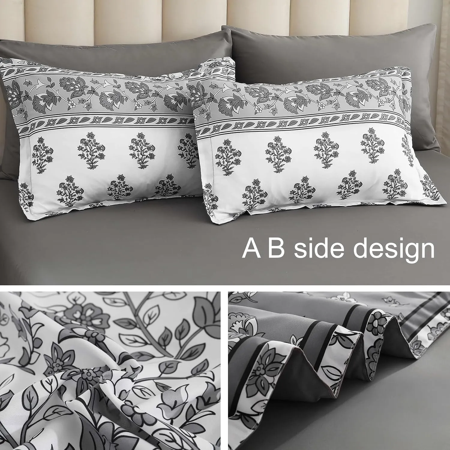 WONGS BEDDING Boho Comforter Set King Size, 7 Pieces Bed in A Bag, Bohemian Striped Bedding Sets, Green Floral Comforter and Sheet Set, Soft Microfiber Fill Bedding for All Season(104"X90")