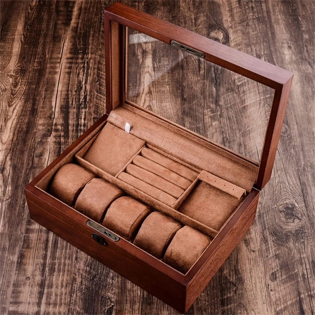 Wood Jewelry Gift Box Velvet Interior Necklace Ring Earring Watch Bracelet Organizer Jewellery Storage Display Case (D