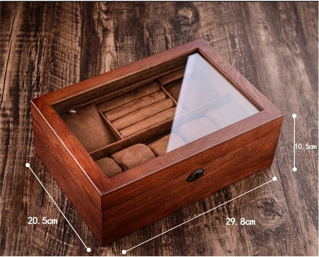 Wood Jewelry Gift Box Velvet Interior Necklace Ring Earring Watch Bracelet Organizer Jewellery Storage Display Case (D
