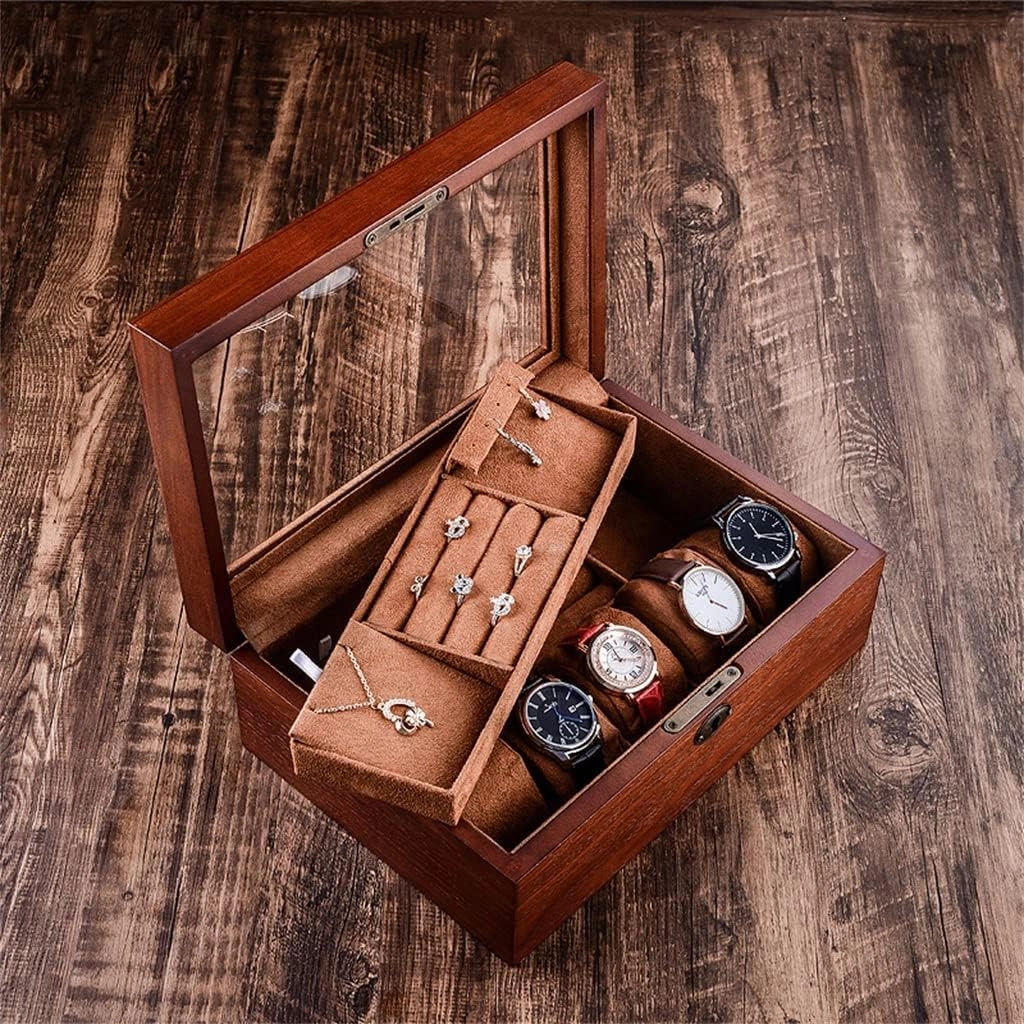 Wood Jewelry Gift Box Velvet Interior Necklace Ring Earring Watch Bracelet Organizer Jewellery Storage Display Case (D