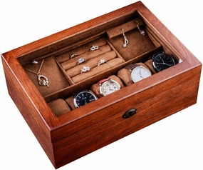 Wood Jewelry Gift Box Velvet Interior Necklace Ring Earring Watch Bracelet Organizer Jewellery Storage Display Case (D