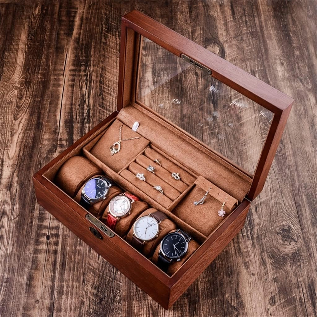 Wood Jewelry Gift Box Velvet Interior Necklace Ring Earring Watch Bracelet Organizer Jewellery Storage Display Case (D