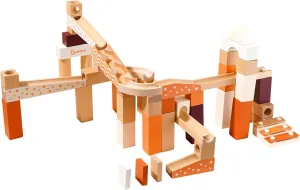 Wooden Marble Runway Blocks for Ages 3 , 60 Wooden Blocks Toys and Construction Playset, Natural Marble Track Maze Game STEM Learning Toys Boys Girls Gift (Set of 60)