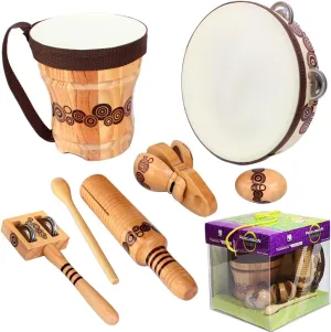 Wooden Musical Instruments Set for Kids, Percussion Natural Wooden Music Kit with Bongo Drums for Baby, Preschool Music Education, Toddler Musical Toys