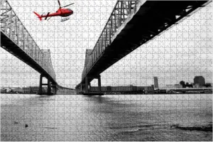 Wooden Puzzle 1000 Pieces Helicopter Flying Over New Orleans Bridge and Mississippi River Jigsaw Puzzles for Children or Adults Educational Toys Decompression Game