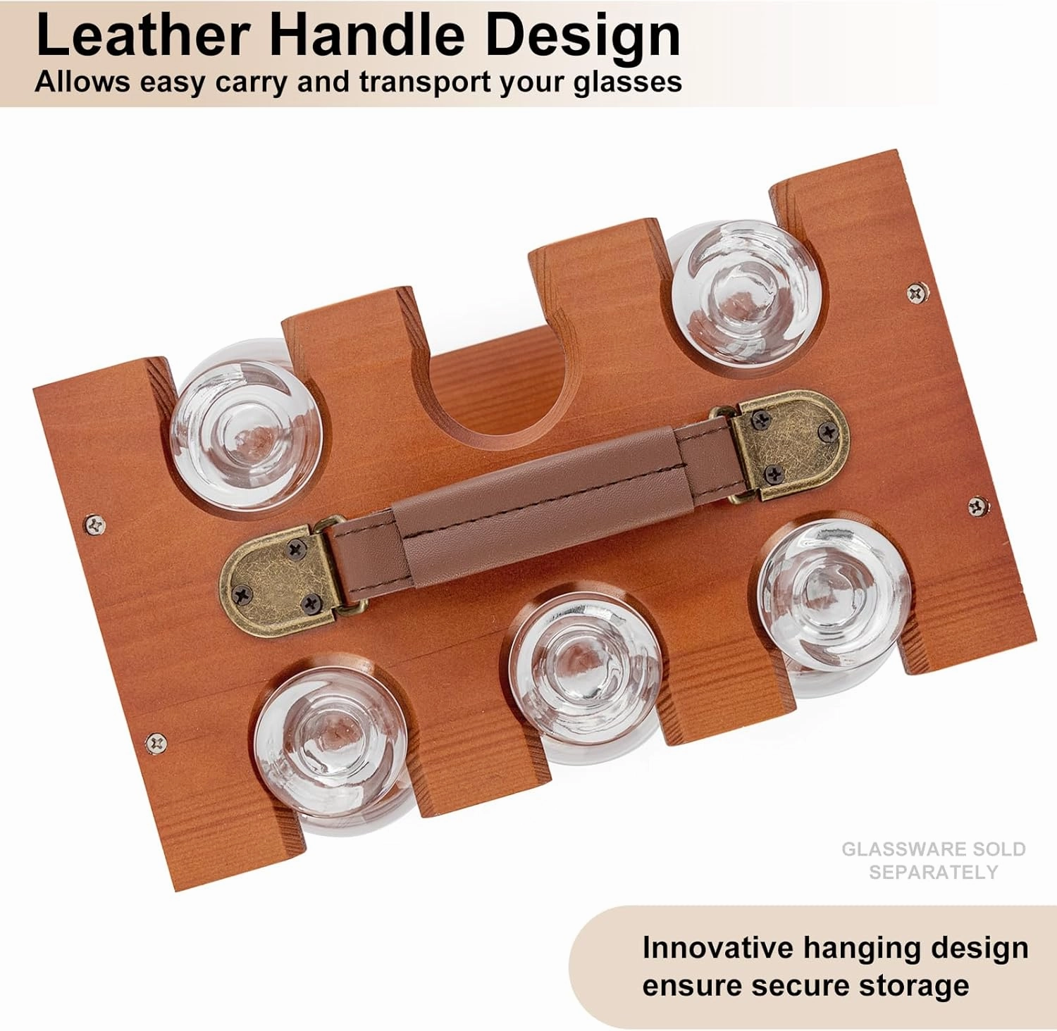 Wooden Whisky Tasting Glass Rack (No Glasses)- Compatible with Glencairn Whiskey Glasses Set of 6, Glassware Drying Holder Carrier Bourbon Drinkwares Storage Organizer with Stones