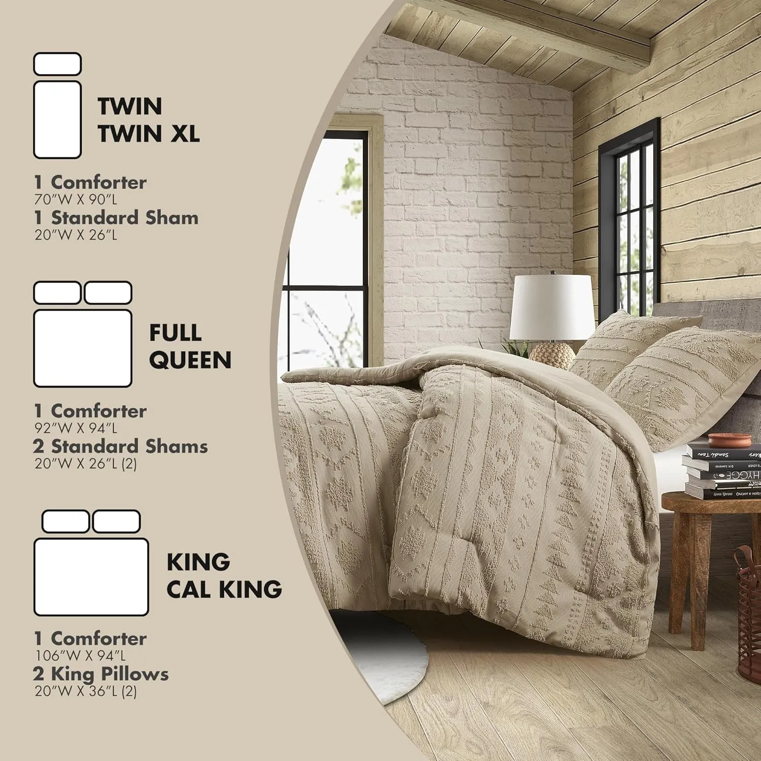 Woolrich Queen Comforter Set Chenille Tufted for Queen Size Bed, Southwestern Oversized Comforters, All Season Comforters Queen Size Bed Set, Shams, Breckenridge, Full/Queen Tan 3 Piece