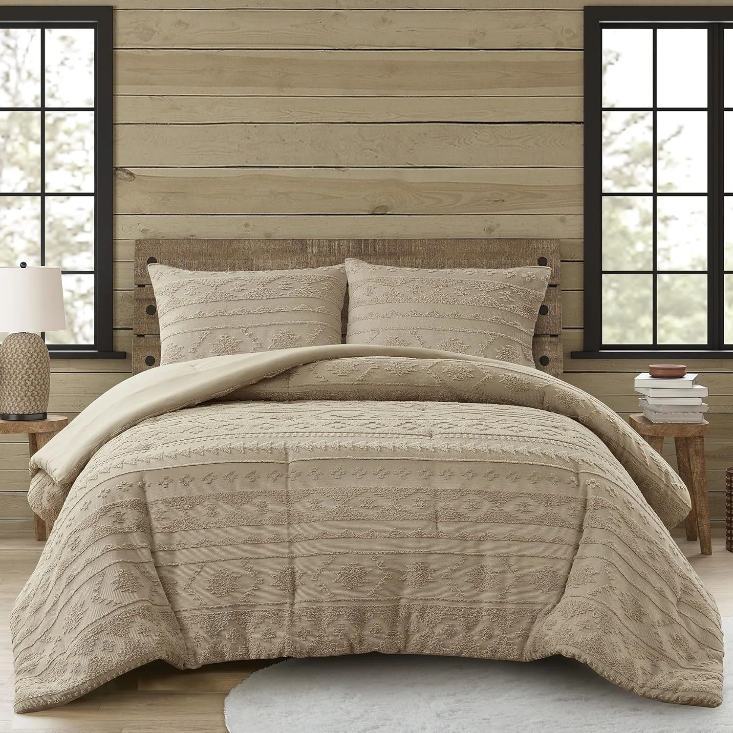 Woolrich Queen Comforter Set Chenille Tufted for Queen Size Bed, Southwestern Oversized Comforters, All Season Comforters Queen Size Bed Set, Shams, Breckenridge, Full/Queen Tan 3 Piece